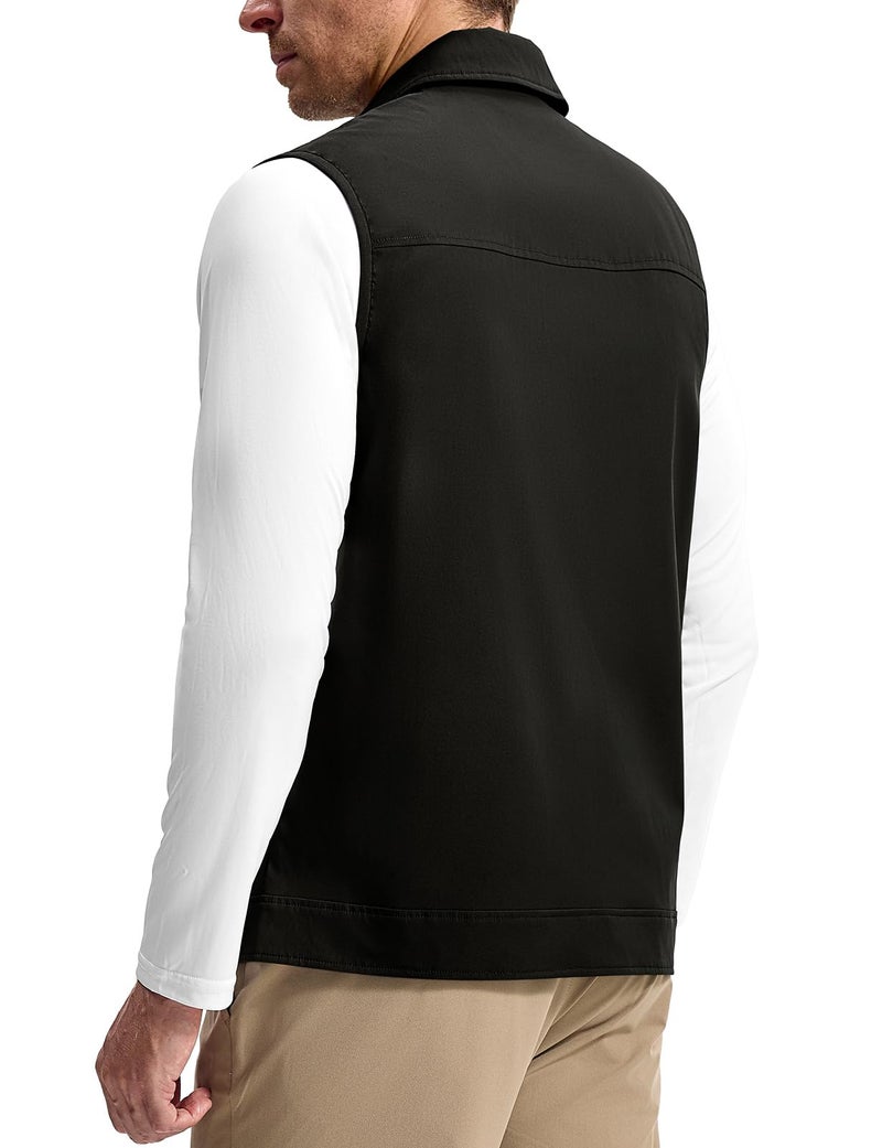TBMPOY Men's Vest Casual Lightweight Thin Utility 3 Zip Pockets Stylish Sleeveless Jackets Summer Fall Golf Travel Business Outerwear Black L - Image 5