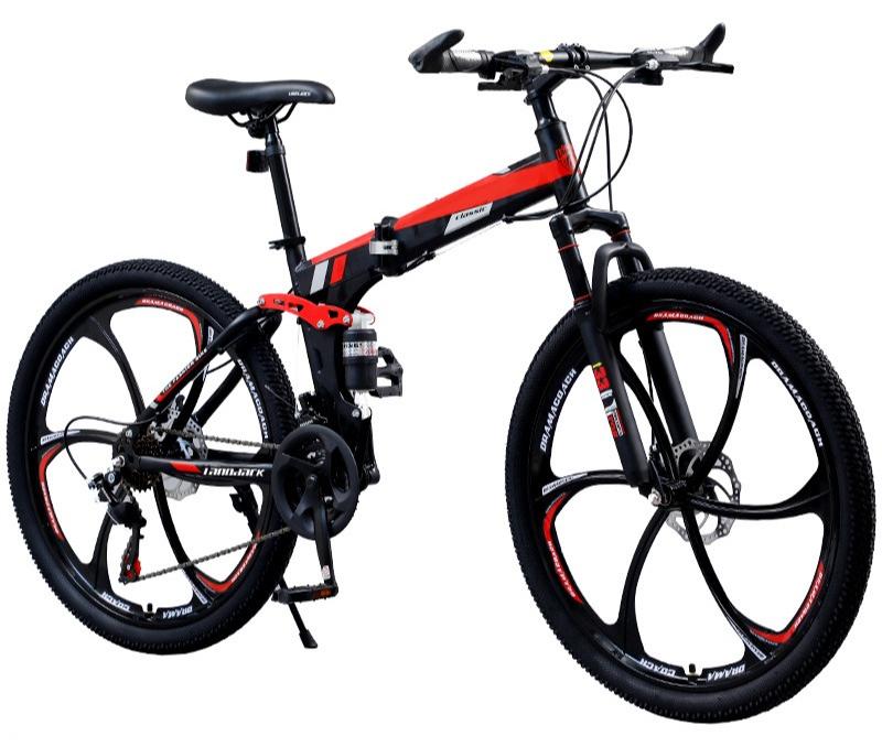 إي تي جي دراجة جبلية قابلة للطي مقاس 26 بوصة، دراجة ذات تعليق كامل 24 سرعة مع فولاذ عالي الكربون، فرامل قرصية مزدوجة غير قابلة للانزلاق إطار سريع الفك قابل للطي للبالغين/الرجال/النساء - Image 1