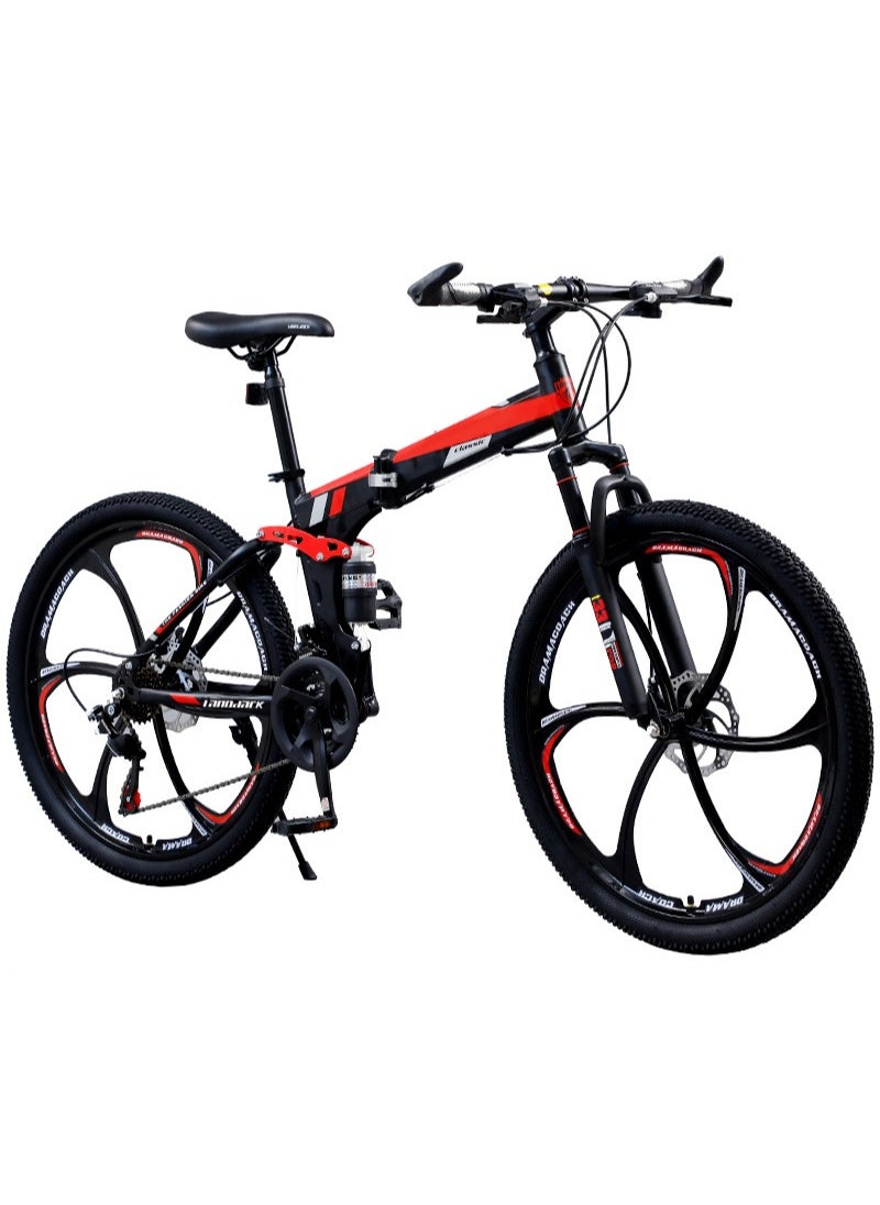 ETG - 26 Inch Folding Mountain Bike, 24 Speed Full Suspension Bicycle with High-Carbon Steel, Dual Disc Brake Non-Slip Quick Release tire Folding MTB for Adults/Men/Women - Image 1