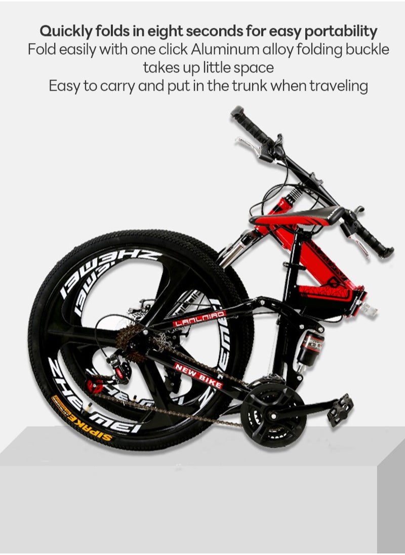 ETG - 26 Inch Folding Mountain Bike, 24 Speed Full Suspension Bicycle with High-Carbon Steel, Dual Disc Brake Non-Slip Quick Release tire Folding MTB for Adults/Men/Women - Image 1