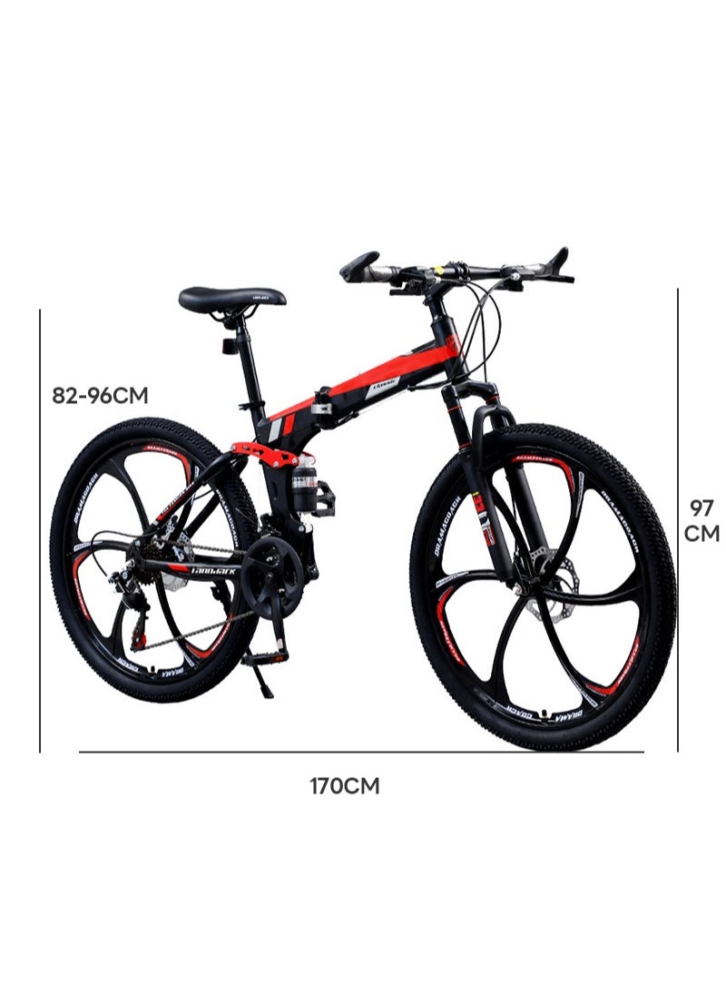 ETG - 26 Inch Folding Mountain Bike, 24 Speed Full Suspension Bicycle with High-Carbon Steel, Dual Disc Brake Non-Slip Quick Release tire Folding MTB for Adults/Men/Women - Image 1