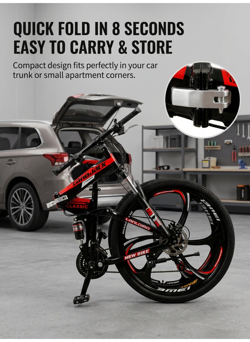 ETG 26-Inch Folding Mountain Bike, 24-Speed Full Suspension – High-Carbon Steel, Dual Disc Brake - Image 2