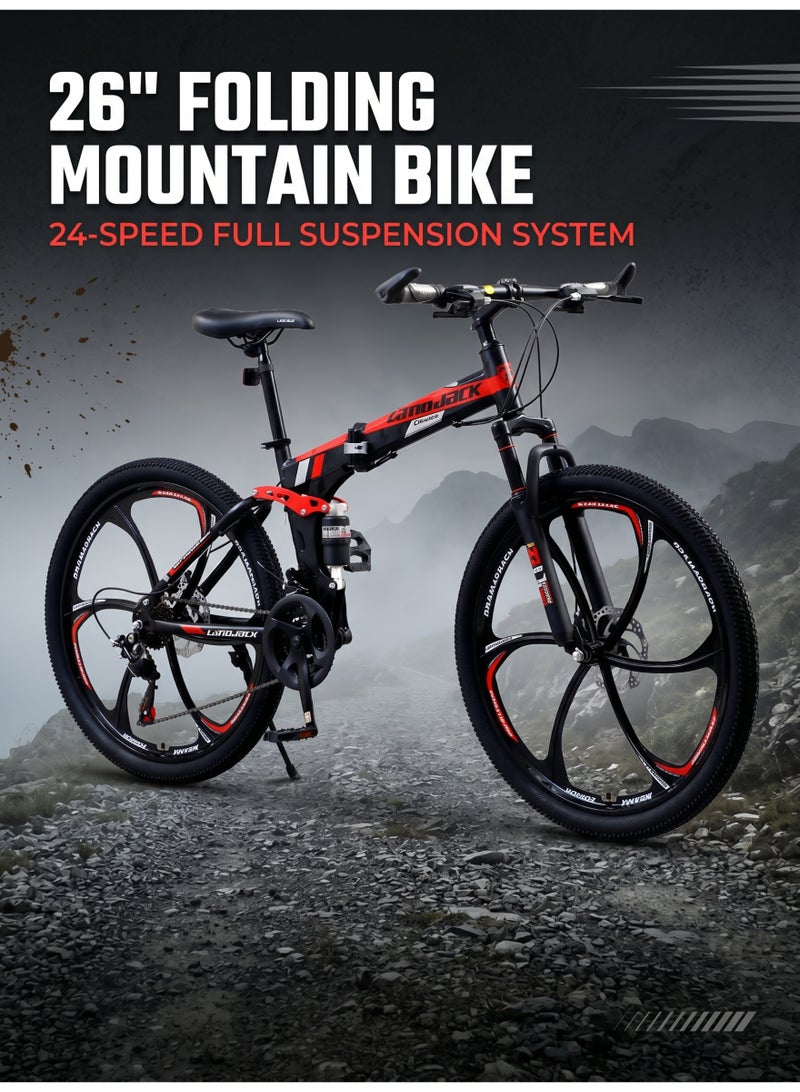 ETG 26-Inch Folding Mountain Bike, 24-Speed Full Suspension – High-Carbon Steel, Dual Disc Brake - Image 1