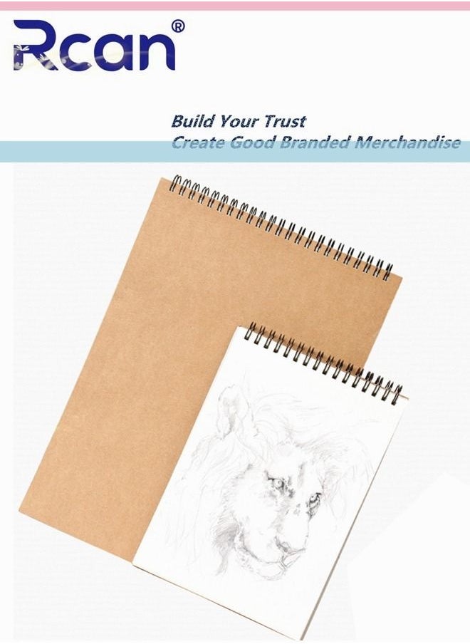 Rcan - A3 A4 A5 Spiral Notebooks Blank Sketch Notebooks Kraft Cover Sketchbook for Sketching Diary Memo Journal for Students 30 Pages 60 Sheets 120G - Image 1