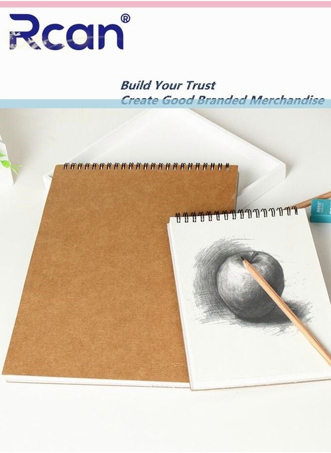 Rcan - A3 A4 A5 Spiral Notebooks Blank Sketch Notebooks Kraft Cover Sketchbook for Sketching Diary Memo Journal for Students 30 Pages 60 Sheets 120G - Image 1