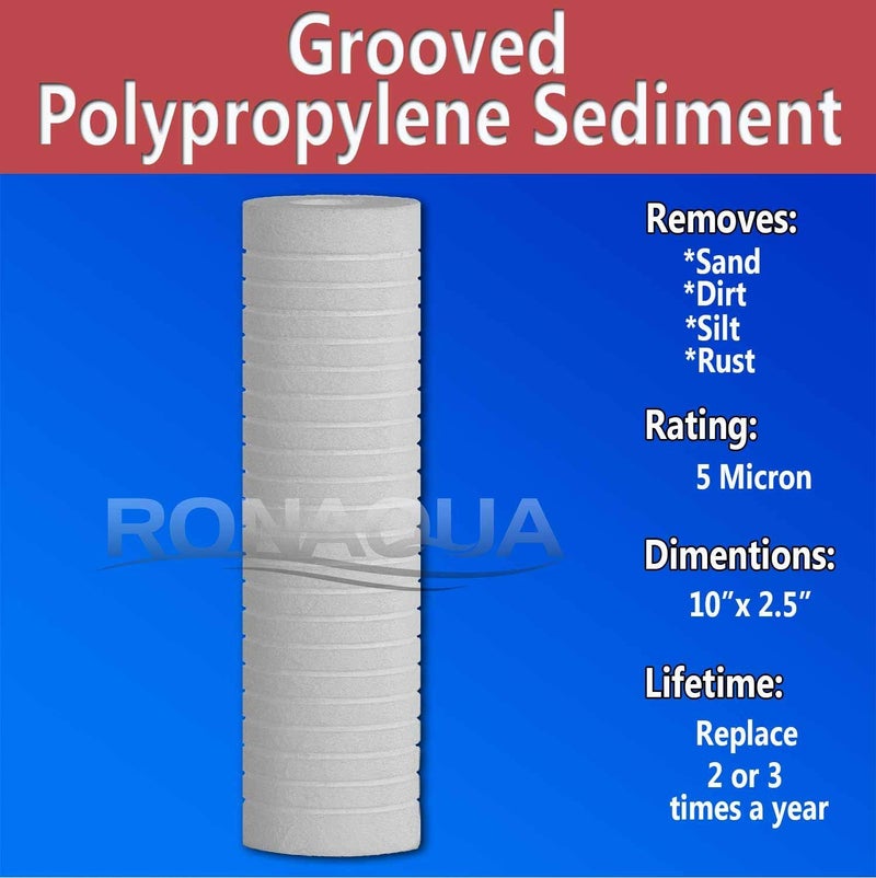 Ronaqua Grooved Sediment Water Filter Cartridge by Ronaqua 10"x 2.5", Four Layers of Filtration, Removes Sand, Dirt, Silt, Rust, made from Polypropylene (25 Pack, 5 Micron) - Image 2