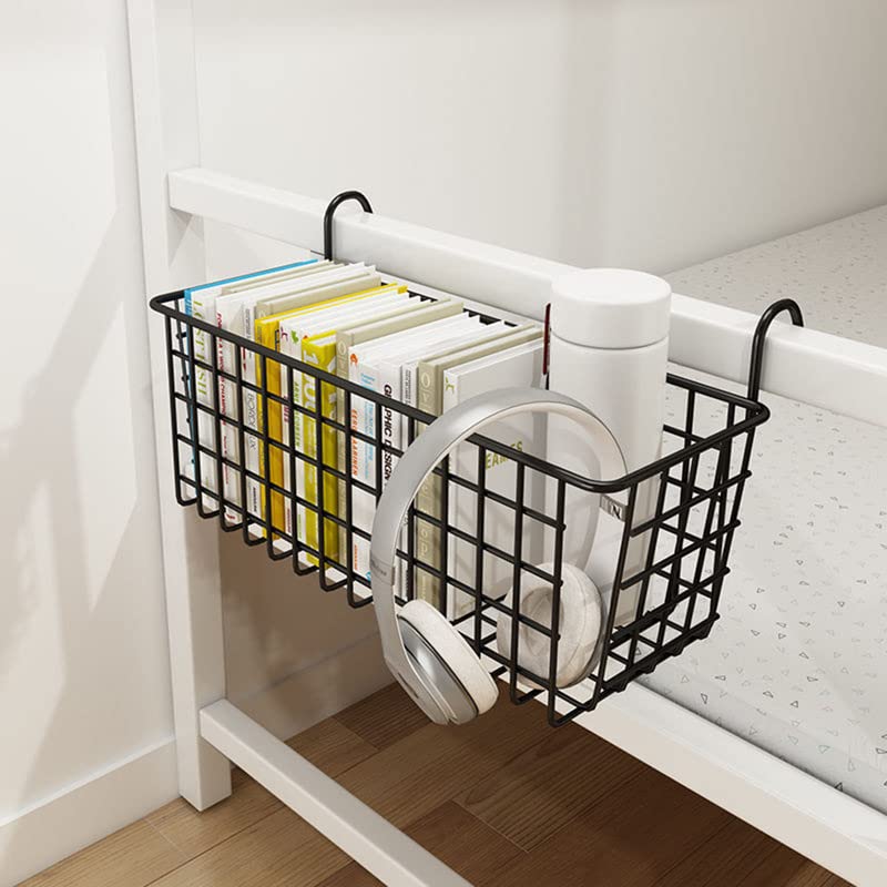 MosQuick Multipurpose Bedside Hanging Storage Basket, Dorm bed hanging basket, Dormitory Iron Mesh Hanging Organizer Caddy for Book Phone Magazine Holder - black,Rectangular - Image 5