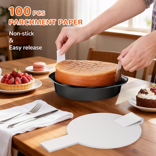 AltarreT 8 Inch Round Cake Pan with Handle, 3PCS Nonstick Cake Pans with 100 PCS Parchment Paper - Image 3