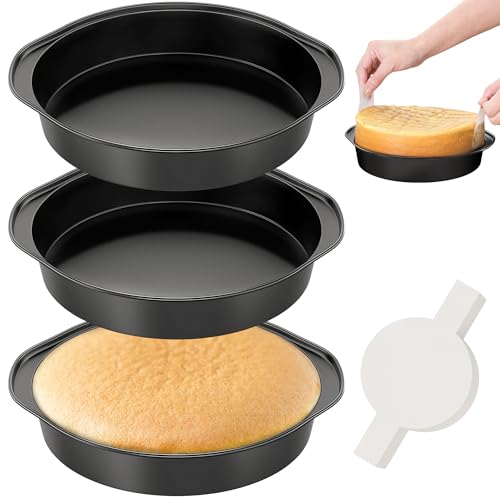 AltarreT 8 Inch Round Cake Pan with Handle, 3PCS Nonstick Cake Pans with 100 PCS Parchment Paper - Image 1