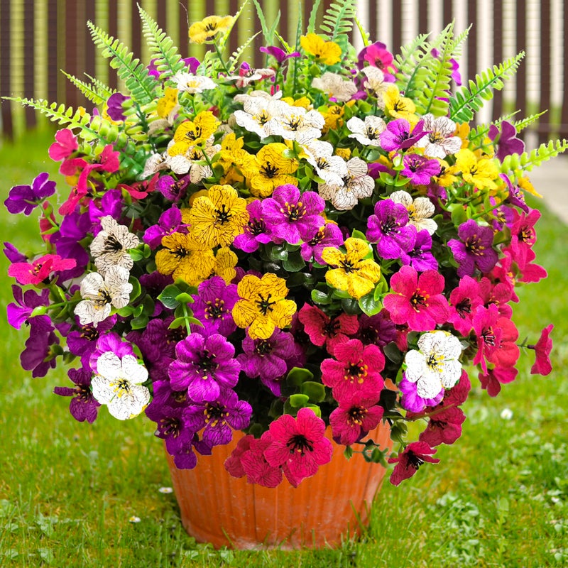 TSTWETO Artificial Fake Flowers for Outdoors,16 Bundles Artificial Plants Outdoor Faux Plants UV Resistant, Realistic Faux Silk Flower 6 Colors Spring Summer Decor for Porch Outside Planter Window Box - Image 1