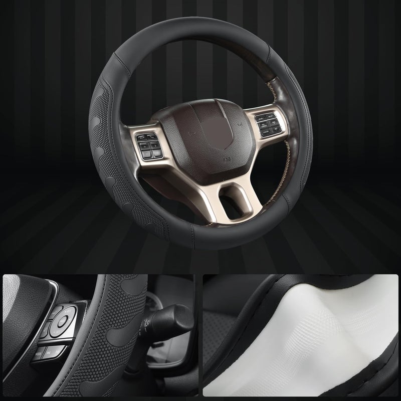 GIANT PANDA Car Steering Wheel Cover for RAM 1500 2500 3500, Compatible with Dodge RAM 15.5-16 inches - Black - Image 4