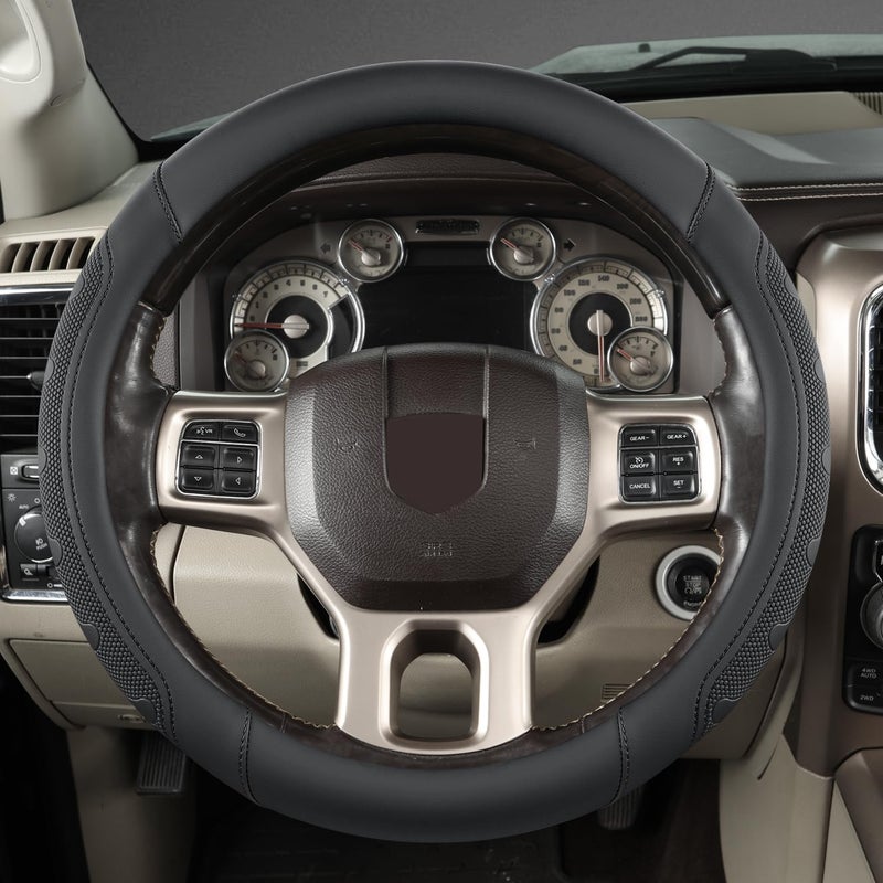 GIANT PANDA Car Steering Wheel Cover for RAM 1500 2500 3500, Compatible with Dodge RAM 15.5-16 inches - Black - Image 2