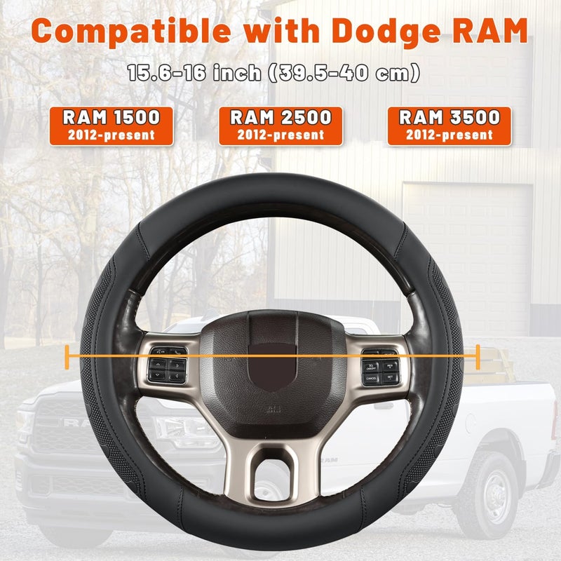 GIANT PANDA Car Steering Wheel Cover for RAM 1500 2500 3500, Compatible with Dodge RAM 15.5-16 inches - Black - Image 3