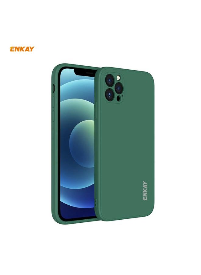 Green Tiger - For iPhone 12 Pro Hat-Prince ENKAY ENK-PC069 Liquid Silicone Straight Edge Shockproof Protective Case(Dark Green) - Image 1