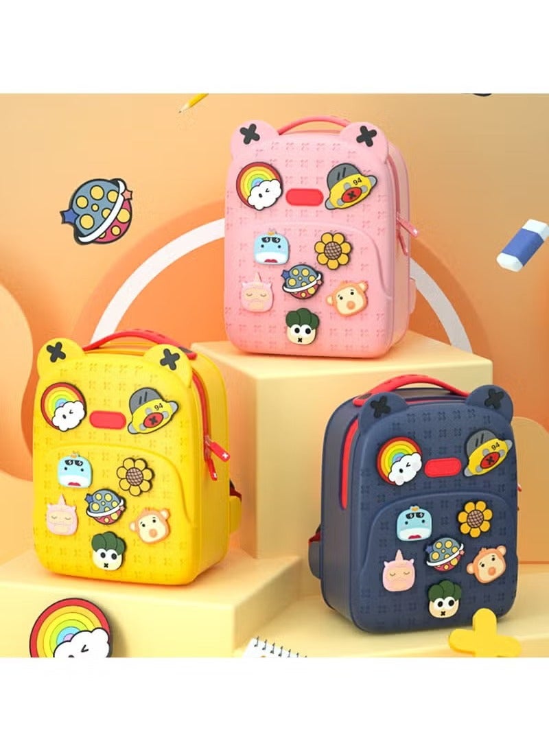 PICOCICI حقيبة ظهر بيكوسيكي K16 صفراء للأطفال - أنيقة، خفيفة الوزن، سهلة التنظيف، مع علامات كرتونية لطيفة قابلة للإزالة، مثالية للنزهات الخارجية والسفر - Image 3