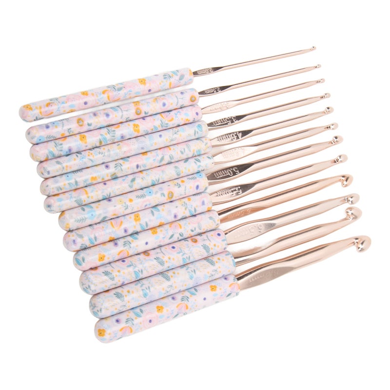 Crochet Needles Set Aluminium 12 Sizes Elegant Ergonomic Plastic Blue Flower Stamped Handle Crochet Hooks for DIY Hand Knitting - Image 1