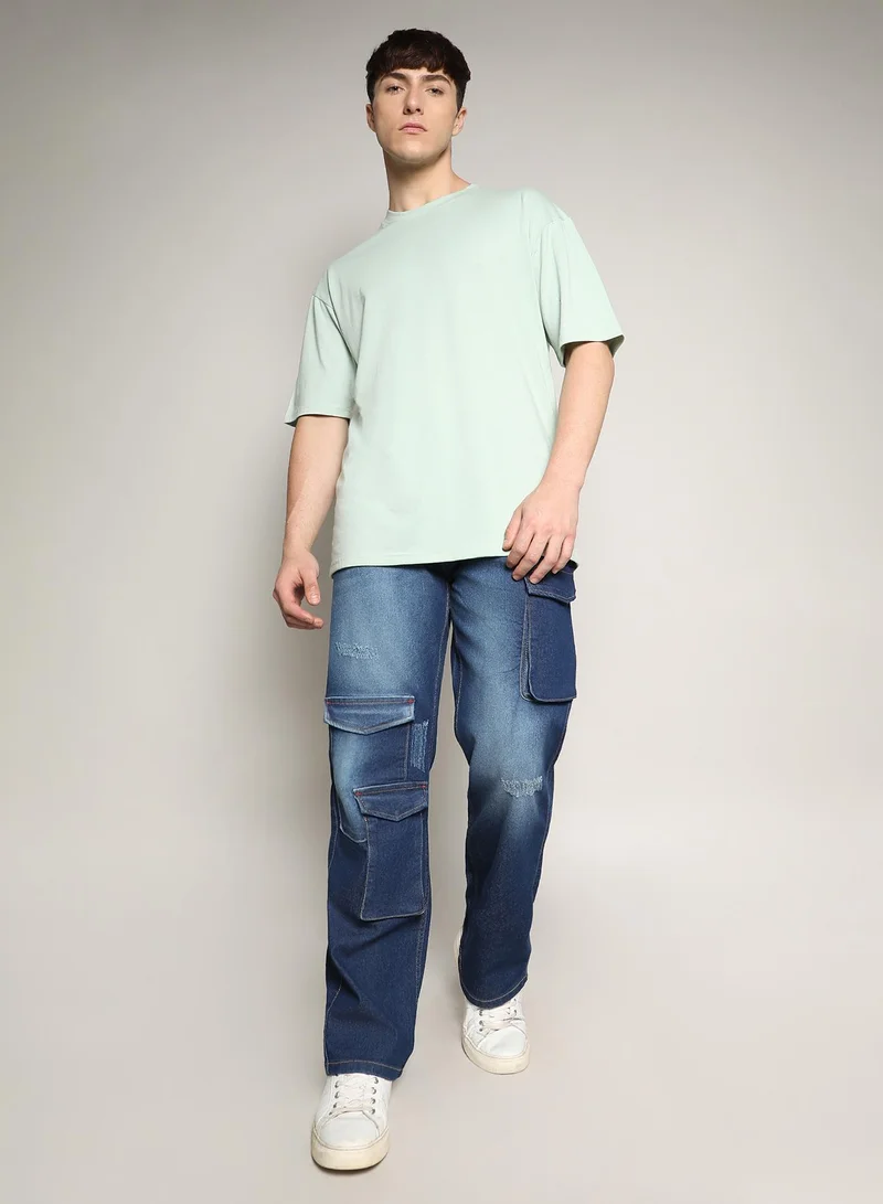 Campus Sutra Men's Tea Green Basic Oversized T-Shirt