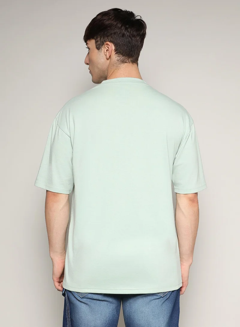 Campus Sutra Men's Tea Green Basic Oversized T-Shirt