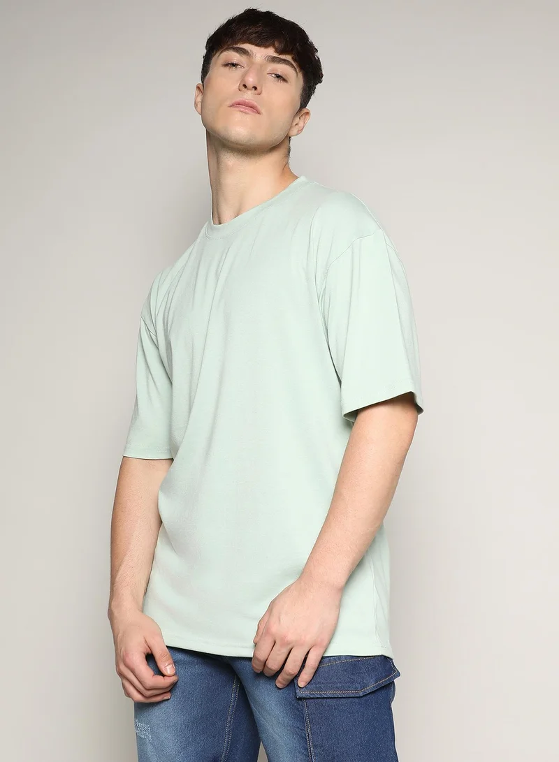 Campus Sutra Men's Tea Green Basic Oversized T-Shirt