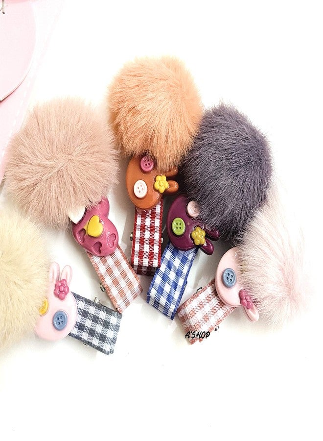 A'SHOP Colorful Pompom Side Hair Pins or Clip for Girls, Girl child, Baby (Set of 5 Pins) - Image 3
