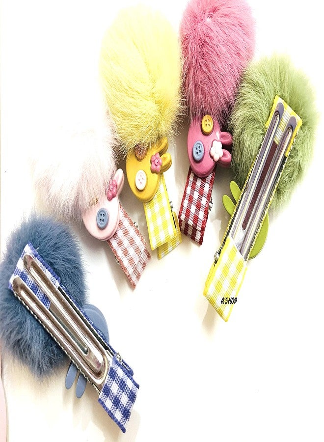 A'SHOP Colorful Pompom Side Hair Pins or Clip for Girls, Girl child, Baby (Set of 5 Pins) - Image 4