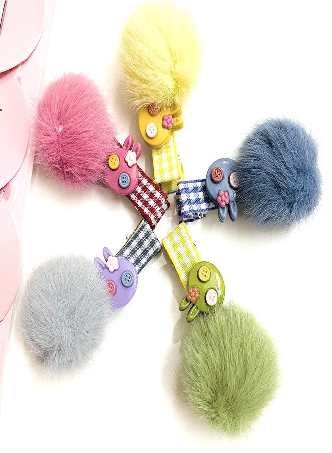 A'SHOP Colorful Pompom Side Hair Pins or Clip for Girls, Girl child, Baby (Set of 5 Pins) - Image 1