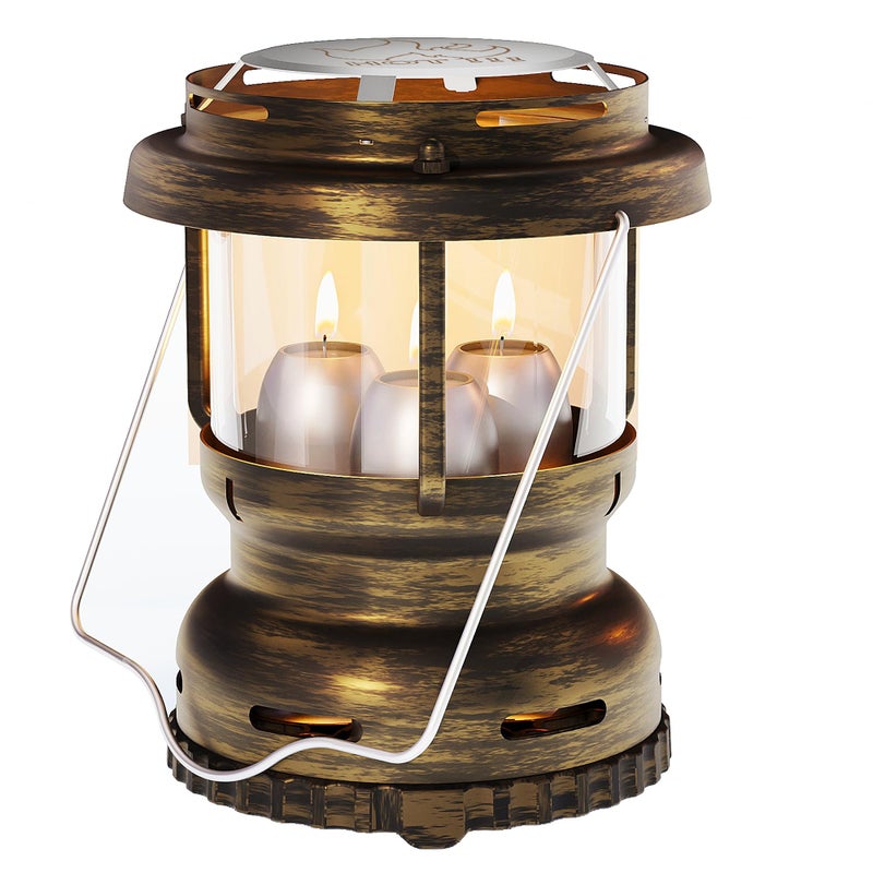 NOMFIX 3-Wick Emergency Candle Lantern for Power Outages [18H+ Burning Time] Vintage Decorative Candle Lantern for Real Candles, Outdoor Portable Camping Survival Lighting [7.1"*5.7" - Vintage Brass] - Image 1