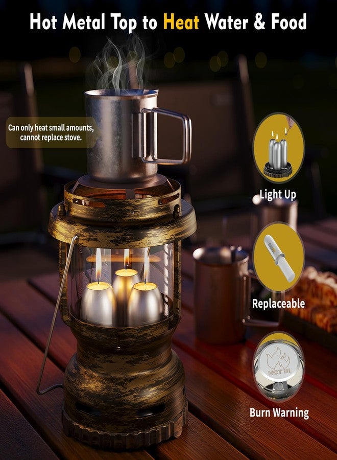 NOMFIX 3-Wick Emergency Candle Lantern for Power Outages [18H+ Burning Time] Vintage Decorative Candle Lantern for Real Candles, Outdoor Portable Camping Survival Lighting [7.1"*5.7" - Vintage Brass] - Image 3