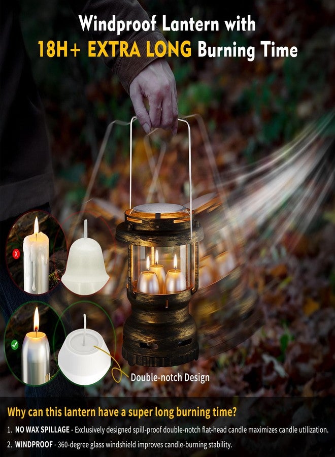 NOMFIX 3-Wick Emergency Candle Lantern for Power Outages [18H+ Burning Time] Vintage Decorative Candle Lantern for Real Candles, Outdoor Portable Camping Survival Lighting [7.1"*5.7" - Vintage Brass] - Image 2