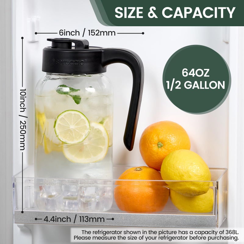 Spreccio Mason Jar Pitcher - Airtight & Leakproof Glass Pitcher with Lid, Perfect for Breastmilk, Cold Brew, and Sun Tea, 2 Quart (64 oz) 1/2 Gallon Mason Jar with Pour Spout Lid - Image 2