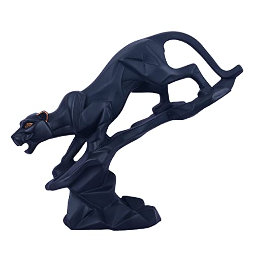 DEQUERA Abstract Black Panther Figurine Home Living Room Desk Decor Geometric Resin Wildlife Leopard Statue Black - Image 2
