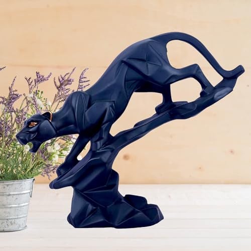 DEQUERA Abstract Black Panther Figurine Home Living Room Desk Decor Geometric Resin Wildlife Leopard Statue Black - Image 1