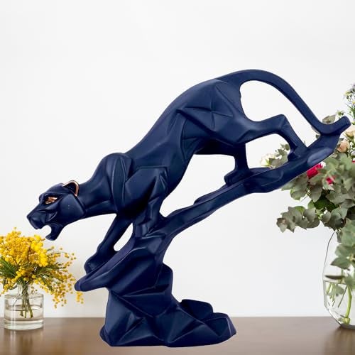 DEQUERA Abstract Black Panther Figurine Home Living Room Desk Decor Geometric Resin Wildlife Leopard Statue Black - Image 3