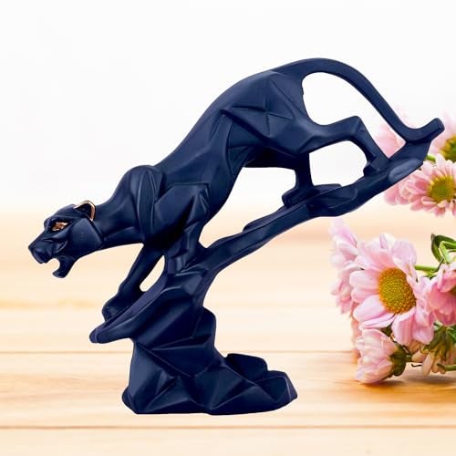 DEQUERA Abstract Black Panther Figurine Home Living Room Desk Decor Geometric Resin Wildlife Leopard Statue Black - Image 5