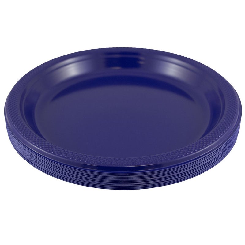 JAM PAPER Round Plastic Party Plates - Large - 10 1/4 inch - Navy Blue - 20/Pack - Image 1