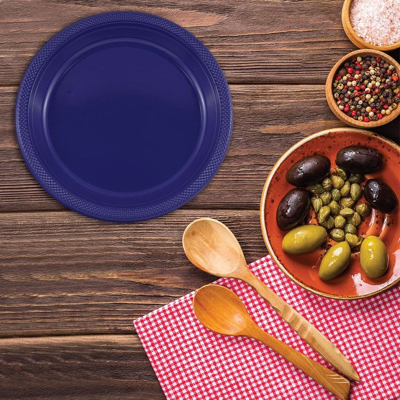 JAM PAPER Round Plastic Party Plates - Large - 10 1/4 inch - Navy Blue - 20/Pack - Image 3