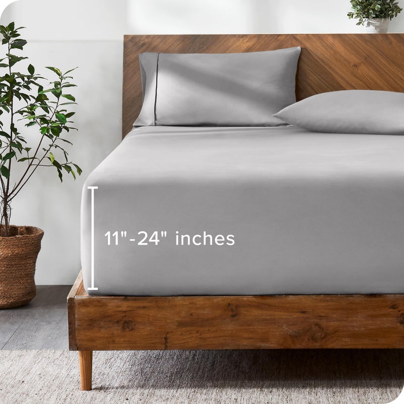 Bare Home Bare Home California King Fitted Sheet - Extra Deep Pocket Fitted Sheet - Premium 1800 Microfiber - Ultra-Soft Wrinkle Free - Cal King Deep Pocket Bottom Sheets (Cal King - 11"" to 24""  Light Grey)  - Image 1
