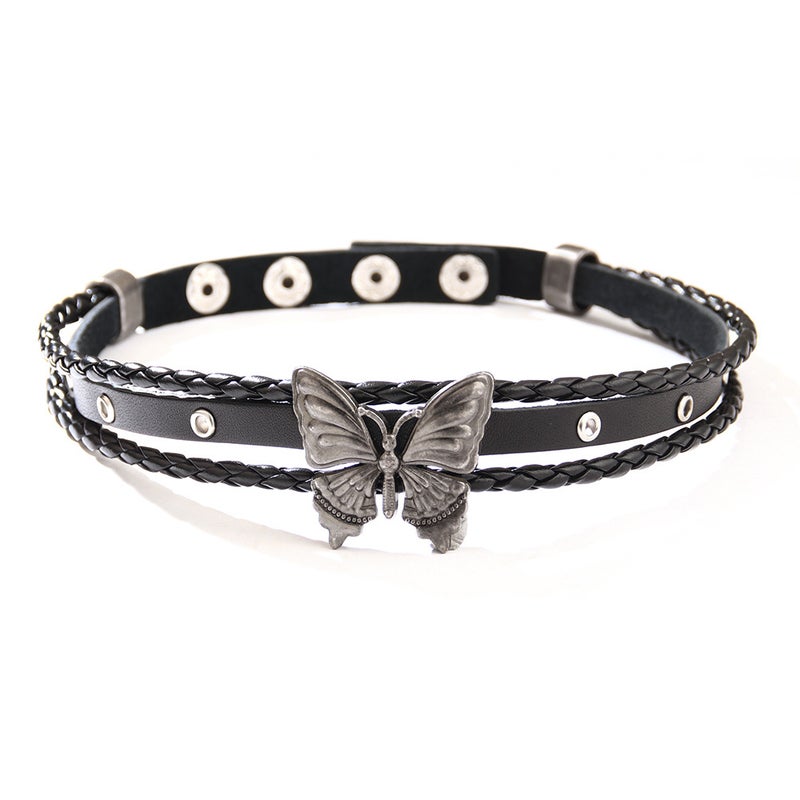 Retro Butterfly Rivet Soft Leather Punk Style Womens Necklace Choker Dark Gothic Fashion Metal Alloy Butterfly Knot Pendant multilayer necklace 