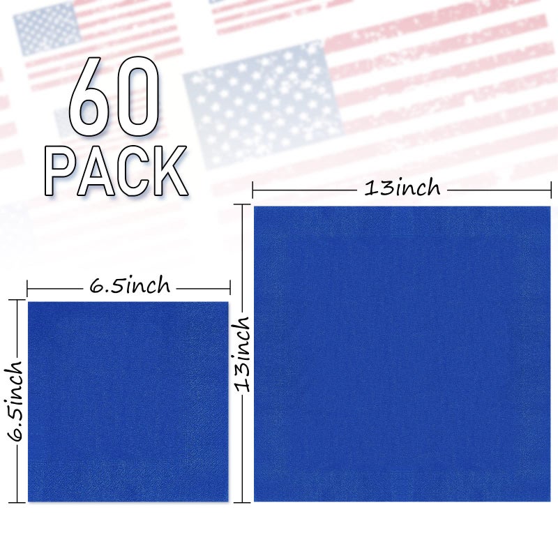 Whaline مناديل وطنية من واهلين 6.5 × 6.5 بوصة حمراء زرقاء بيضاء مناديل ورقية ملونة ليوم 4 يوليو مناديل قابلة للتصرف مناديل عشاء وطنية لاحتفالات يوم الاستقلال لوازم الحفلات زينة الطاولة 60 عبوة - Image 2