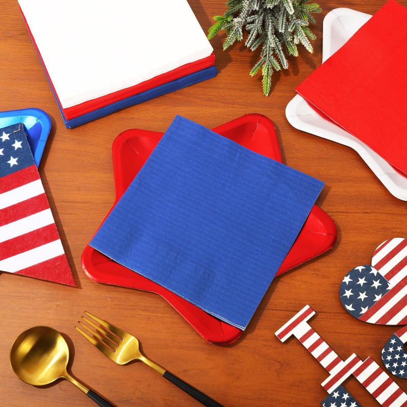 Whaline مناديل وطنية من واهلين 6.5 × 6.5 بوصة حمراء زرقاء بيضاء مناديل ورقية ملونة ليوم 4 يوليو مناديل قابلة للتصرف مناديل عشاء وطنية لاحتفالات يوم الاستقلال لوازم الحفلات زينة الطاولة 60 عبوة - Image 5