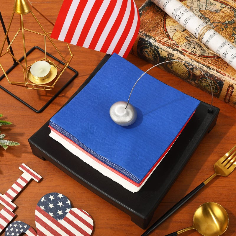 Whaline مناديل وطنية من واهلين 6.5 × 6.5 بوصة حمراء زرقاء بيضاء مناديل ورقية ملونة ليوم 4 يوليو مناديل قابلة للتصرف مناديل عشاء وطنية لاحتفالات يوم الاستقلال لوازم الحفلات زينة الطاولة 60 عبوة - Image 3