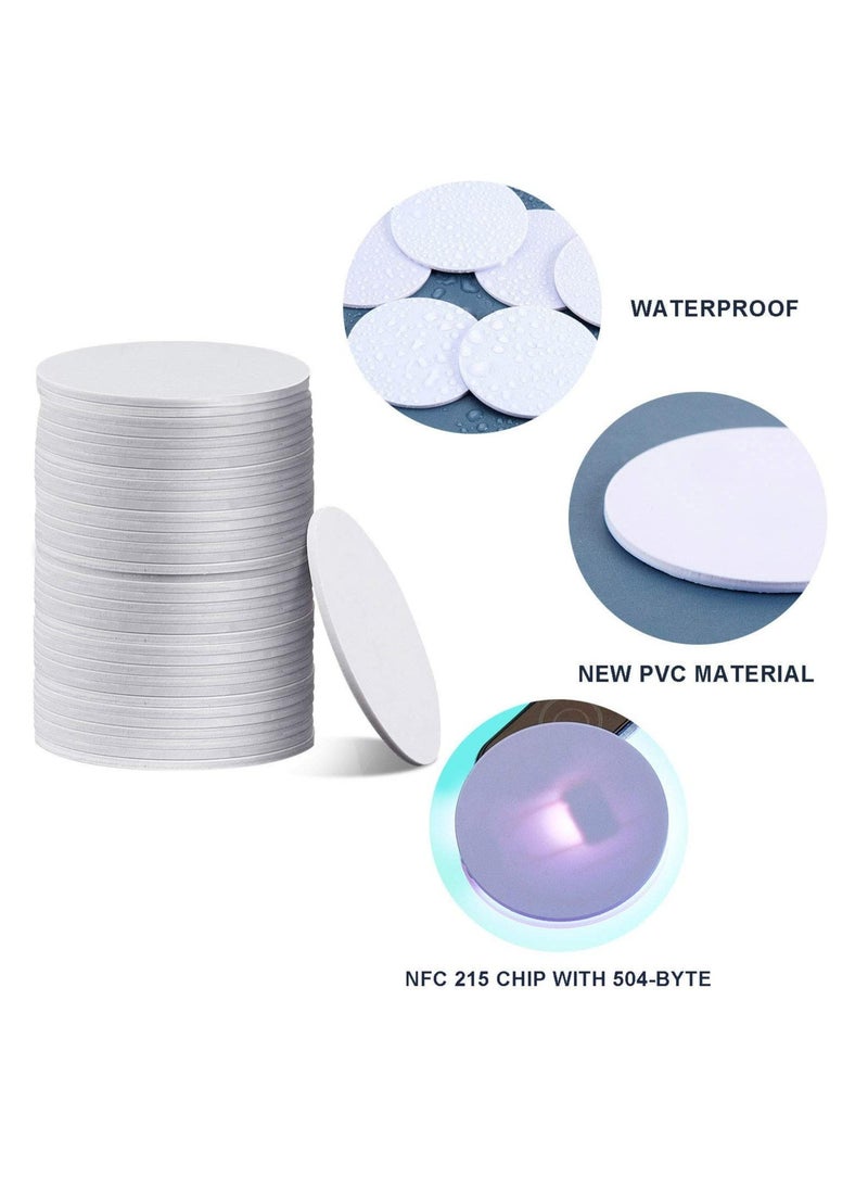 Excefore - NFC 215 Cards, Excefore 30 Pcs NFC215 Tag Blank White PVC NFC Coin Cards NFC Cards Compatible with TagMo Amiibo and NFC Enabled Mobile Phones and Devices Round (25 mm/ 1 Inch) - Image 1