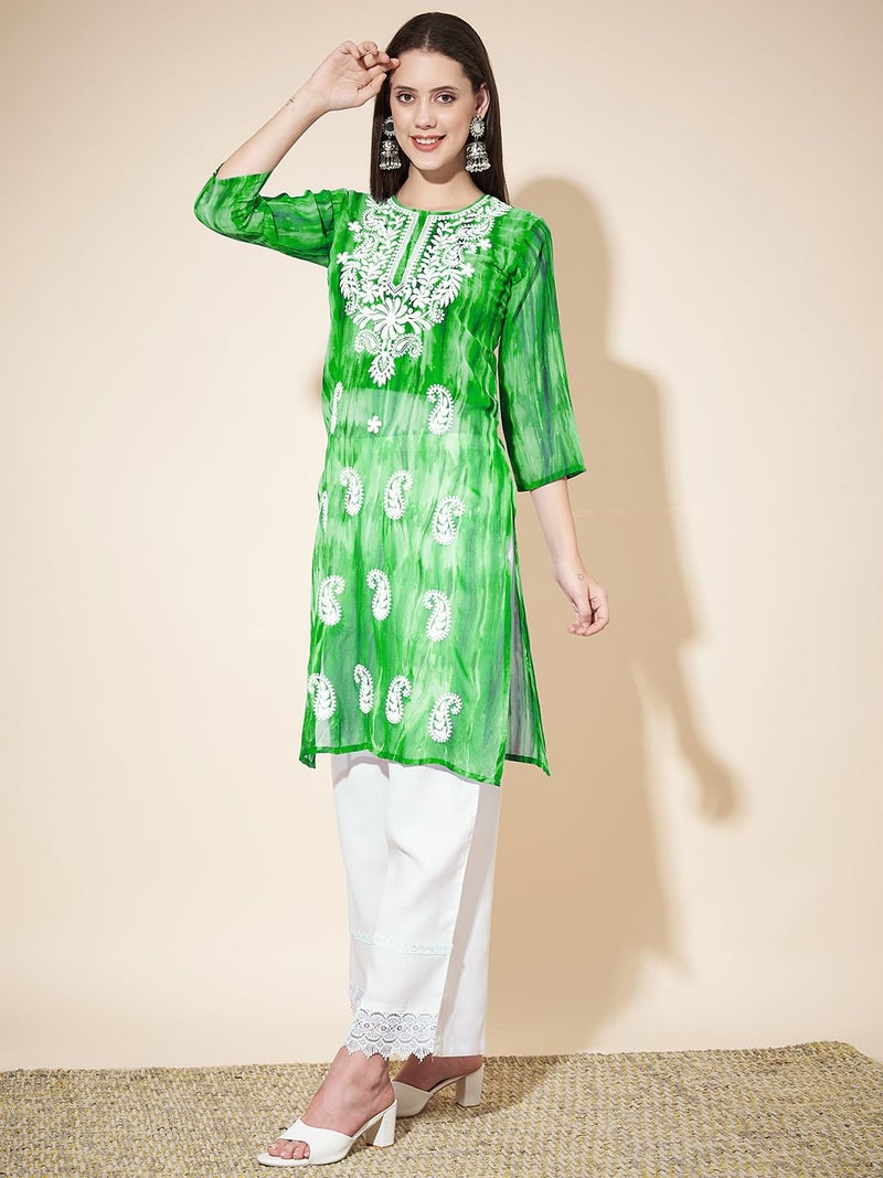 EthnicJunction Ethnic Junction Georgette Women's Geogette Chikankari Embroidery Straight Kurta |Summer Kurti | Short Kurti for women | Top for Office | Women's Tunics Tops | Kurta Shirt Top | Regular Fit Top - Image 3