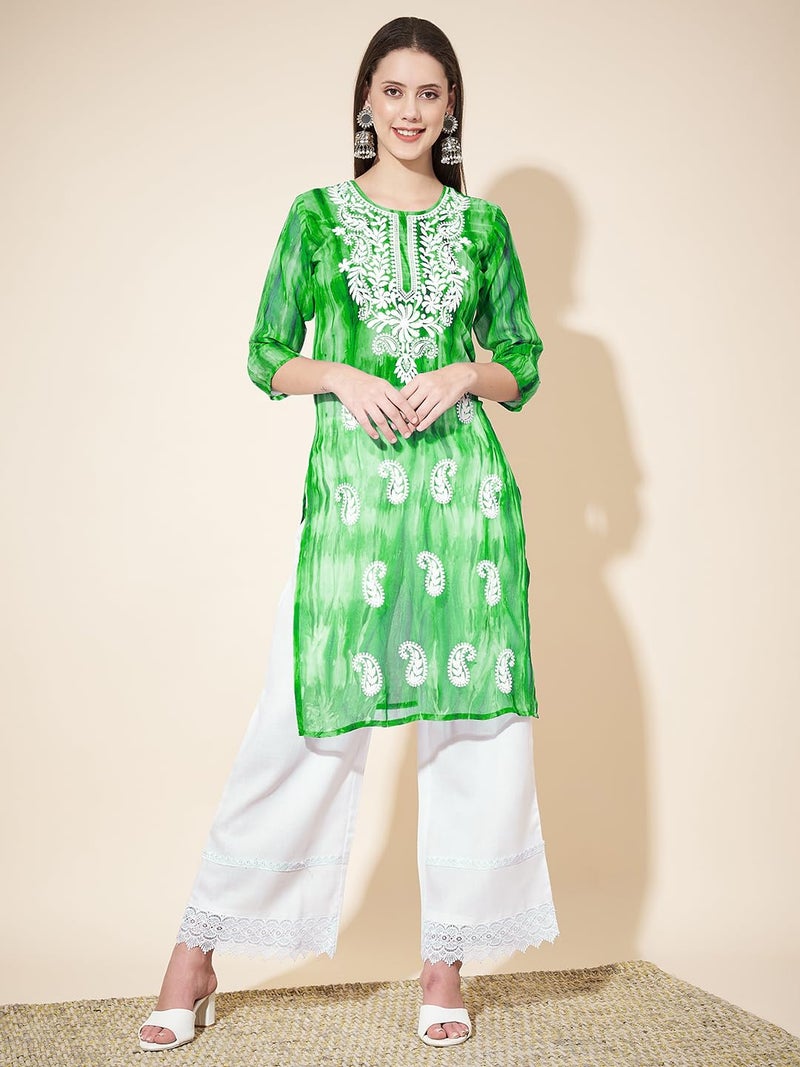 EthnicJunction Ethnic Junction Georgette Women's Geogette Chikankari Embroidery Straight Kurta |Summer Kurti | Short Kurti for women | Top for Office | Women's Tunics Tops | Kurta Shirt Top | Regular Fit Top - Image 4