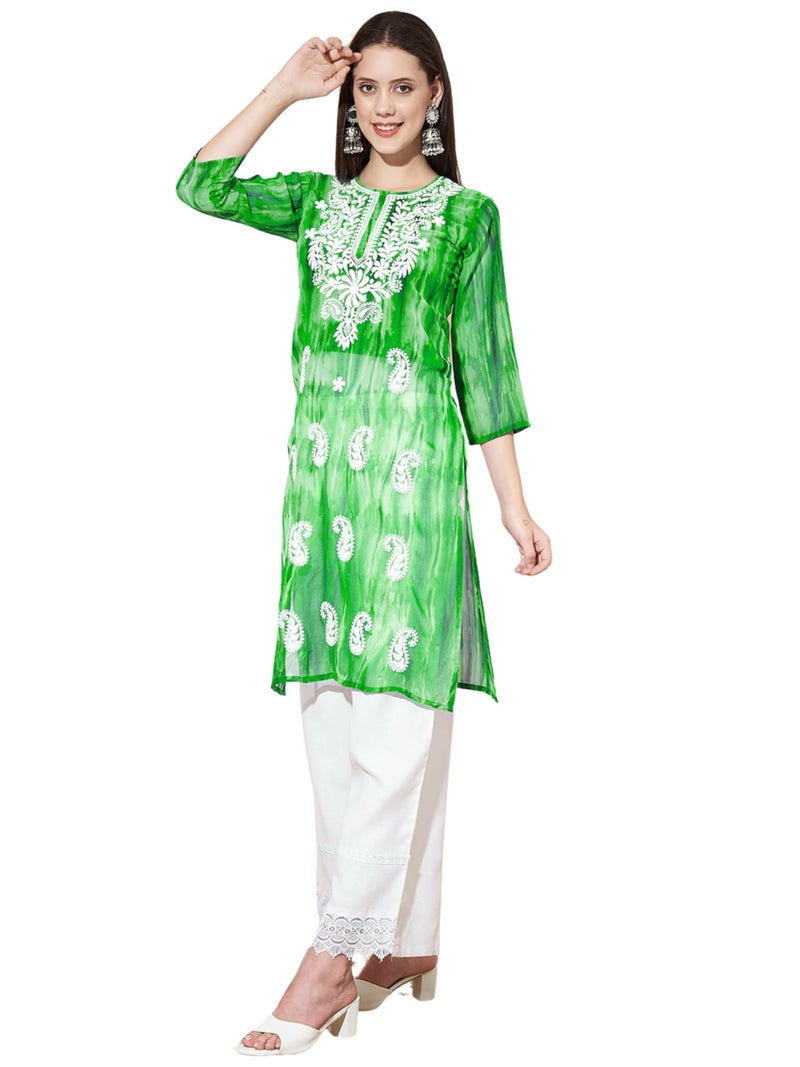 EthnicJunction Ethnic Junction Georgette Women's Geogette Chikankari Embroidery Straight Kurta |Summer Kurti | Short Kurti for women | Top for Office | Women's Tunics Tops | Kurta Shirt Top | Regular Fit Top - Image 1