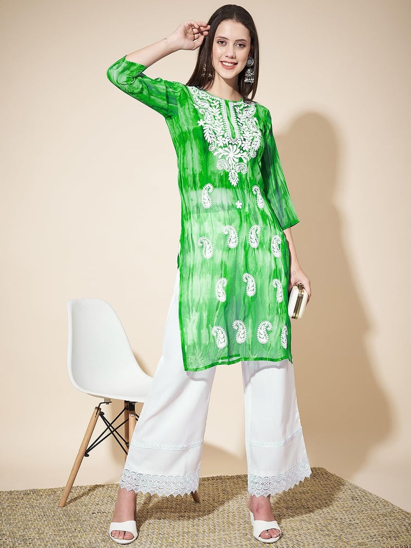 EthnicJunction Ethnic Junction Georgette Women's Geogette Chikankari Embroidery Straight Kurta |Summer Kurti | Short Kurti for women | Top for Office | Women's Tunics Tops | Kurta Shirt Top | Regular Fit Top - Image 2