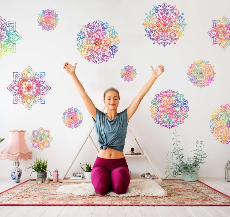 YIMEHDAN YIMEHDAN Watercolor Mandala Wall Decal  Lotus Flower Vinyl Wall Stickers  Removable Heart Chakra Artwork for Yoga Meditation Living Room Bedroom Window Decor  - Image 2