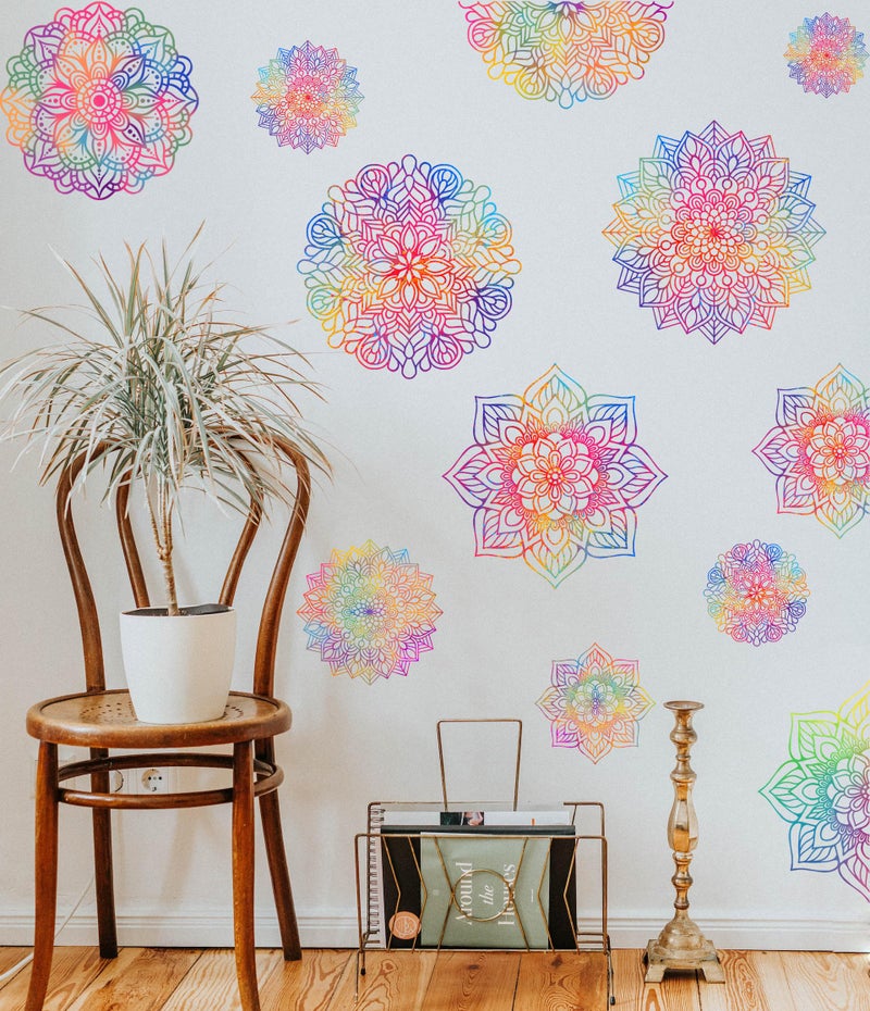 YIMEHDAN YIMEHDAN Watercolor Mandala Wall Decal  Lotus Flower Vinyl Wall Stickers  Removable Heart Chakra Artwork for Yoga Meditation Living Room Bedroom Window Decor  - Image 1