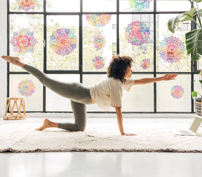 YIMEHDAN YIMEHDAN Watercolor Mandala Wall Decal  Lotus Flower Vinyl Wall Stickers  Removable Heart Chakra Artwork for Yoga Meditation Living Room Bedroom Window Decor  - Image 3