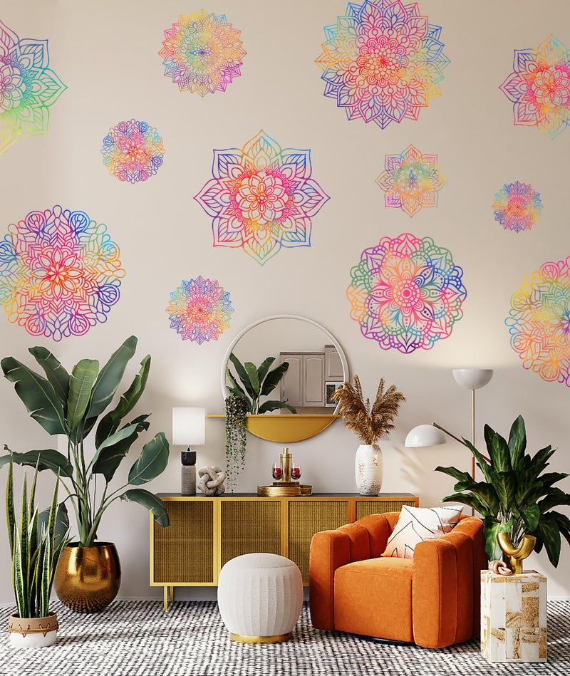 YIMEHDAN YIMEHDAN Watercolor Mandala Wall Decal  Lotus Flower Vinyl Wall Stickers  Removable Heart Chakra Artwork for Yoga Meditation Living Room Bedroom Window Decor  - Image 4